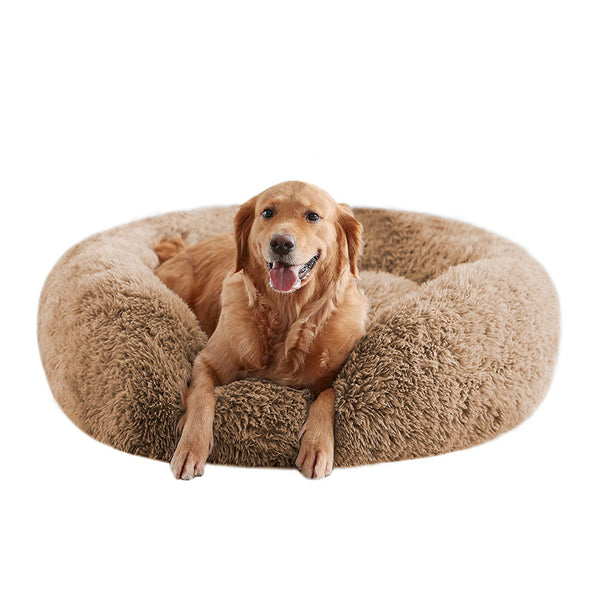 URGVANZ Calming Donut Dog Bed for Large Dogs | Faux Fur Plush Round Bed (34", Up to 80 lbs)
