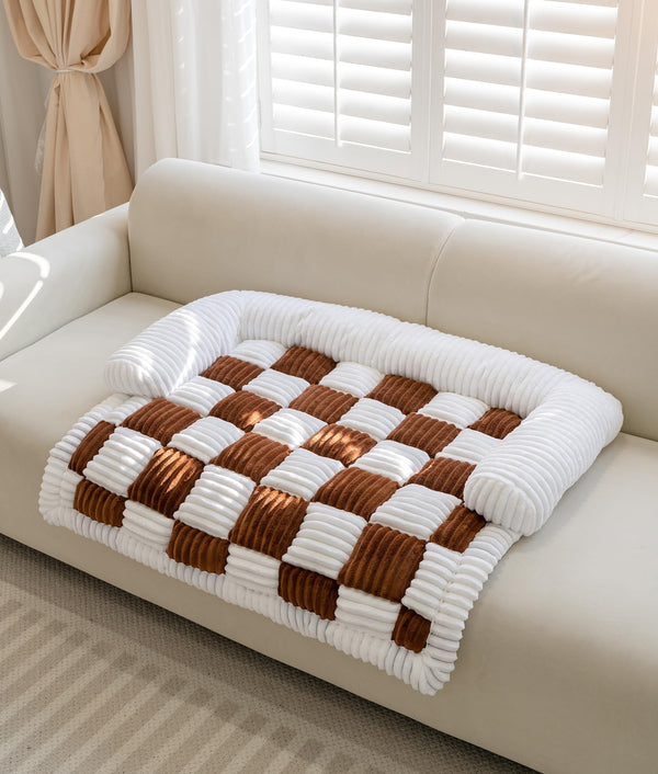 Couch Cover for Dogs Washable Calming Dog Bed Mats Non Slip Pet Bed for Couch Fluffy Cat Mat for Furniture Protector Sofa Cover for Home and Car (Brown 39.3 * 33.4inch)