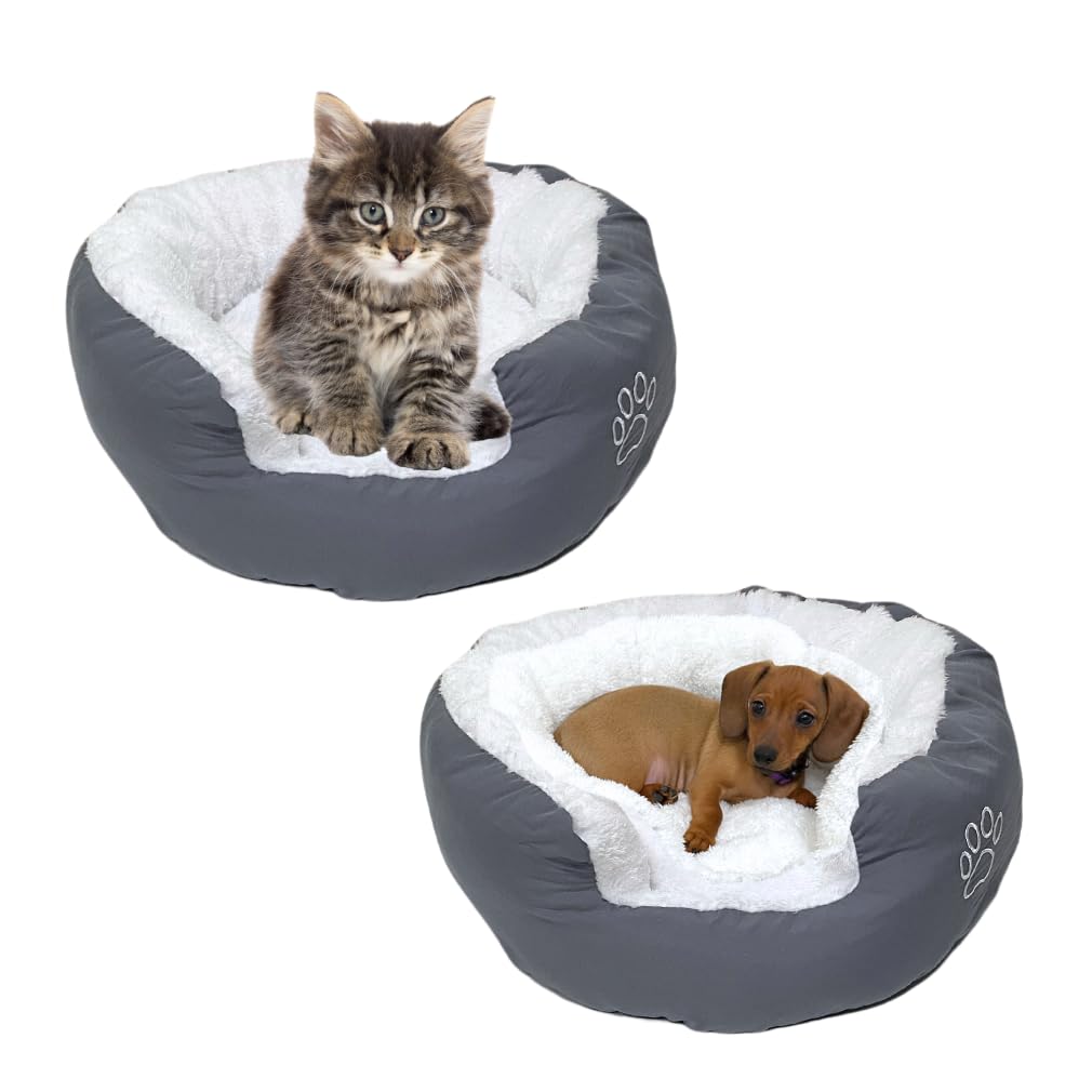 Evelots Warm Pet Bed for Cats or Small Dogs - Calming Anti-Anxiety Soft Cozy Donut Cuddler -Removeable Fluffy Sherpa Insert- Machine Washable -Fleece Lining- Non-Slip Bottom -Assorted Colors