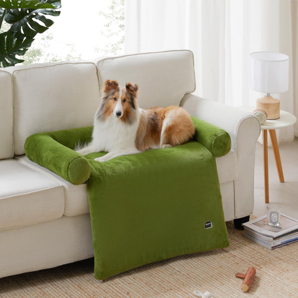 Allisandro Calming Dog Bed Mat Washable Couch Cover for Dogs Comfort and Anti-Slip Sofa Dog Bed with Bolster Waterproof Furniture Protector Cover for Pets 42x38x5 Inches Green